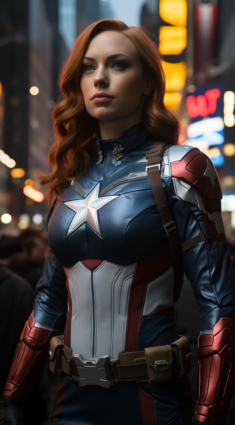 Female Captain America with American Flag