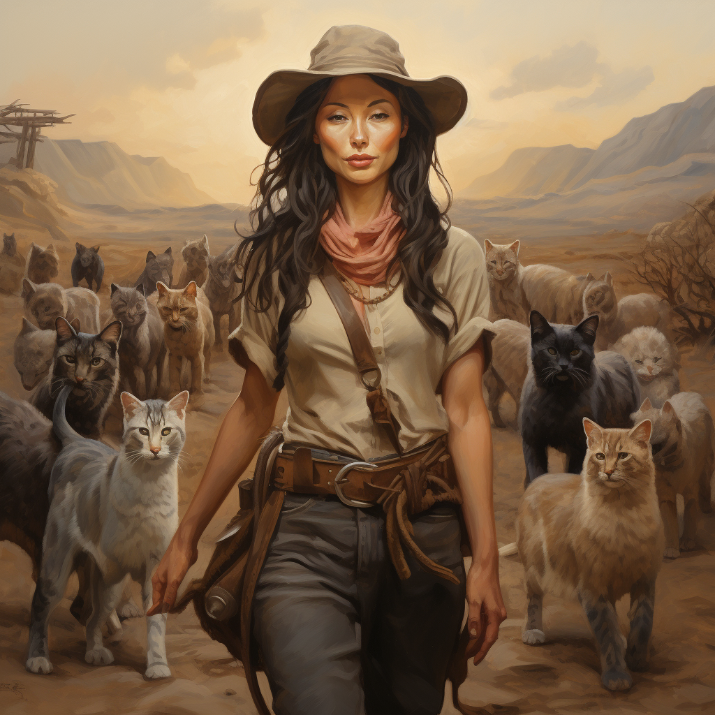 Female cat herder in Tony Sart style