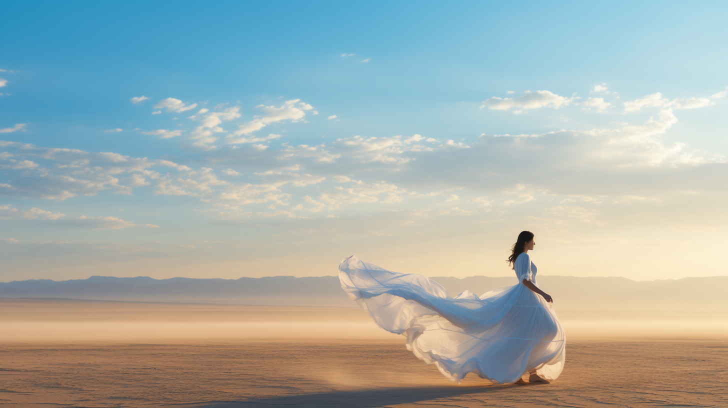 Graceful female dancer on a blue silk road