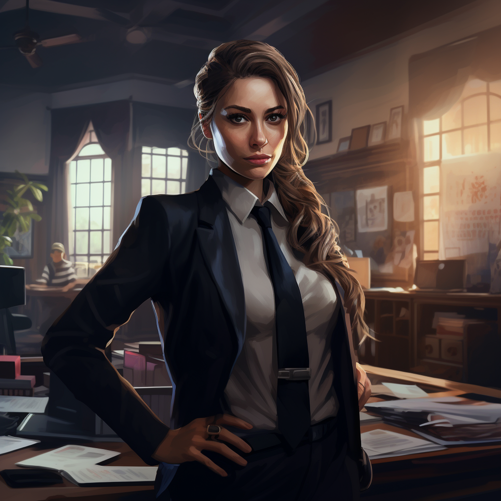 Realistic female detective in office investigating