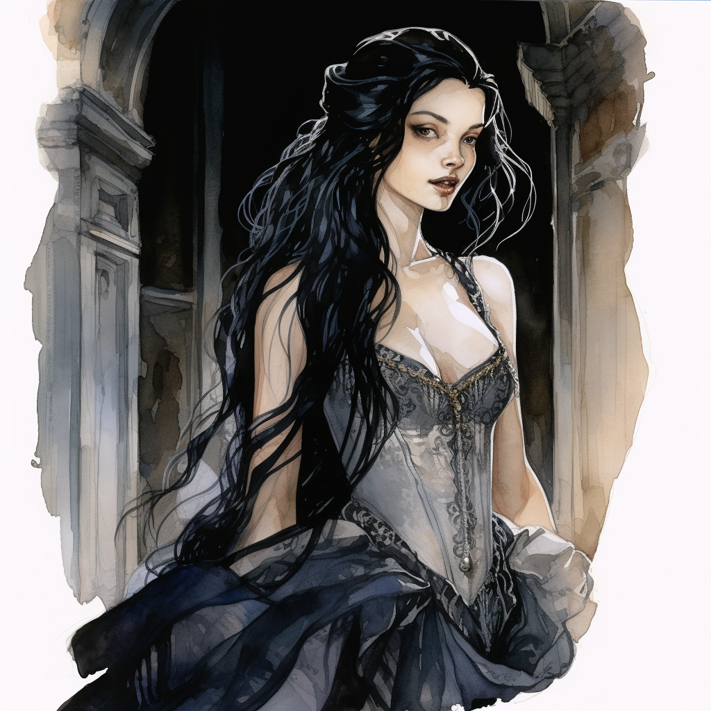 Elegant Female Elf Vampire in Ballroom Gown