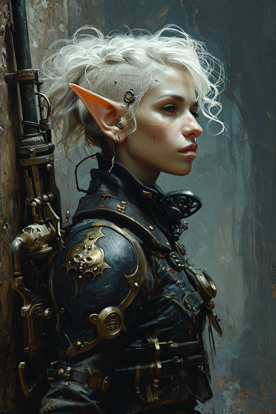 Beautiful female elven warrior in black leather armour