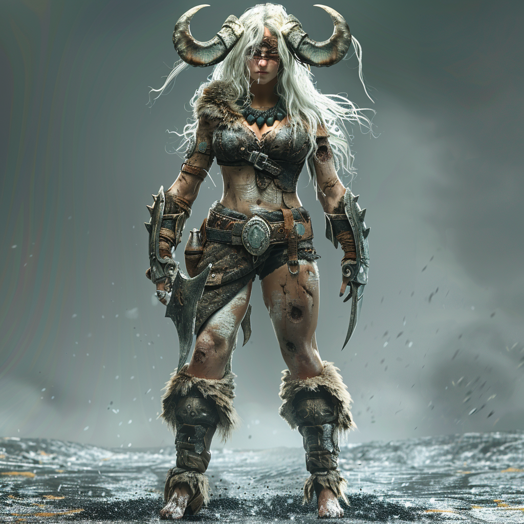 Fantasy warrior with horns and fur