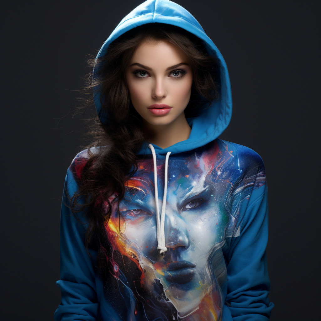 Stylish hooded sweatshirt on female model