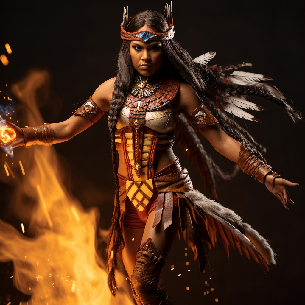 Beautiful Native American Superhero with Fire Powers