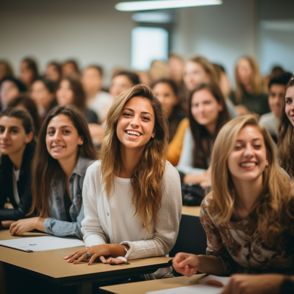 Young women actively participating in lecture