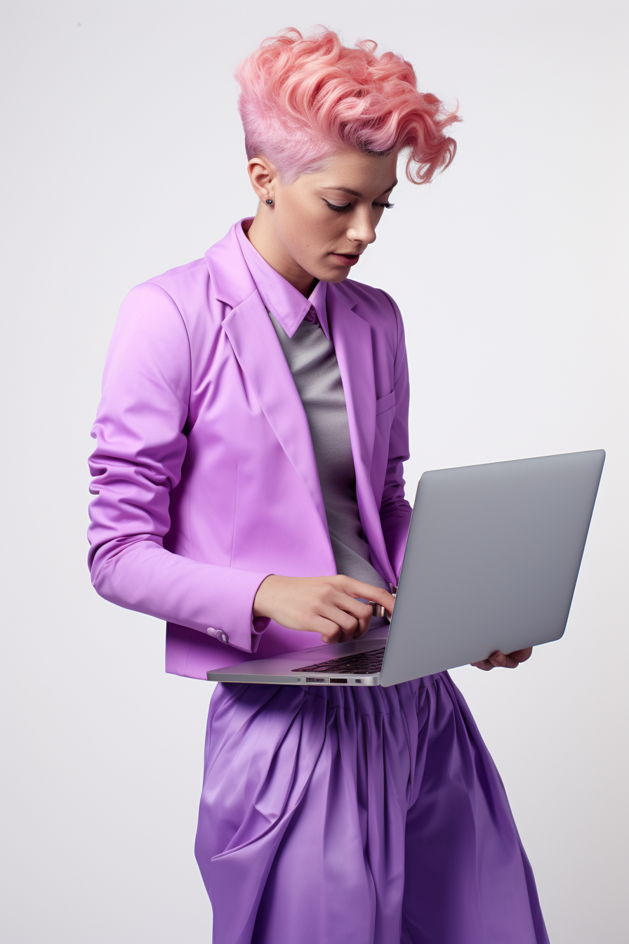 Smiling female highschool teacher working on laptop