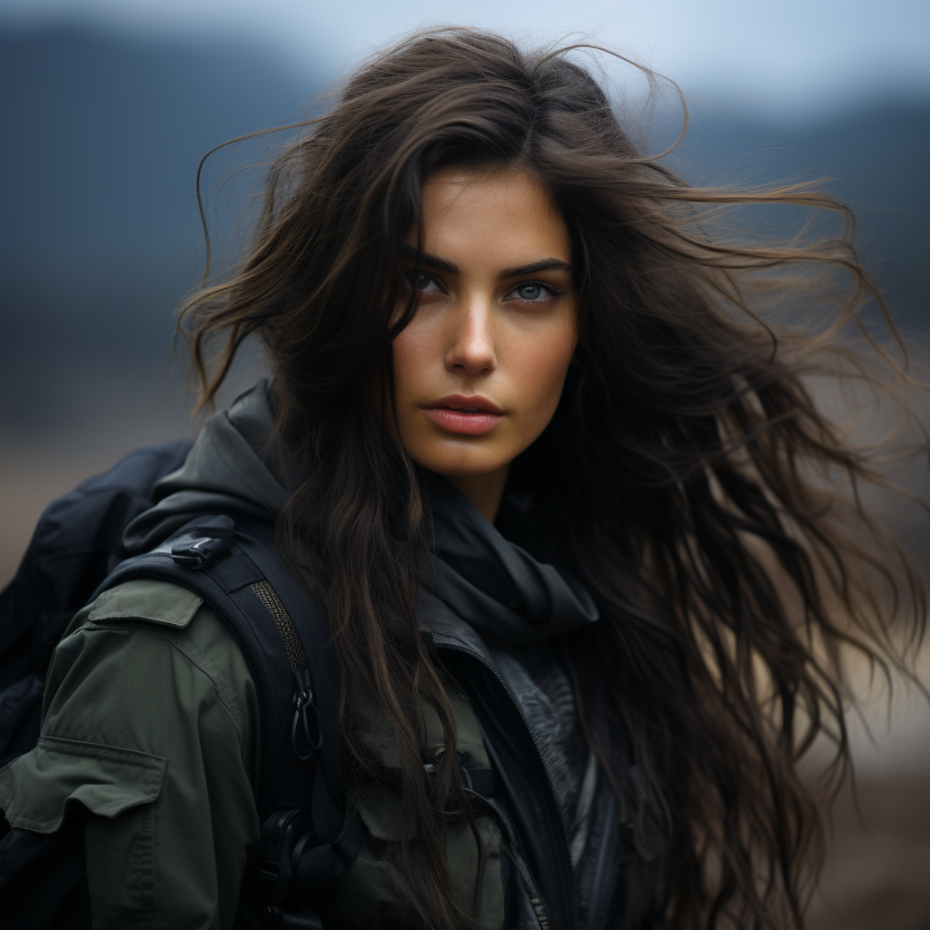 Female Warden Soldier with Long Black Hair and Blue Eyes