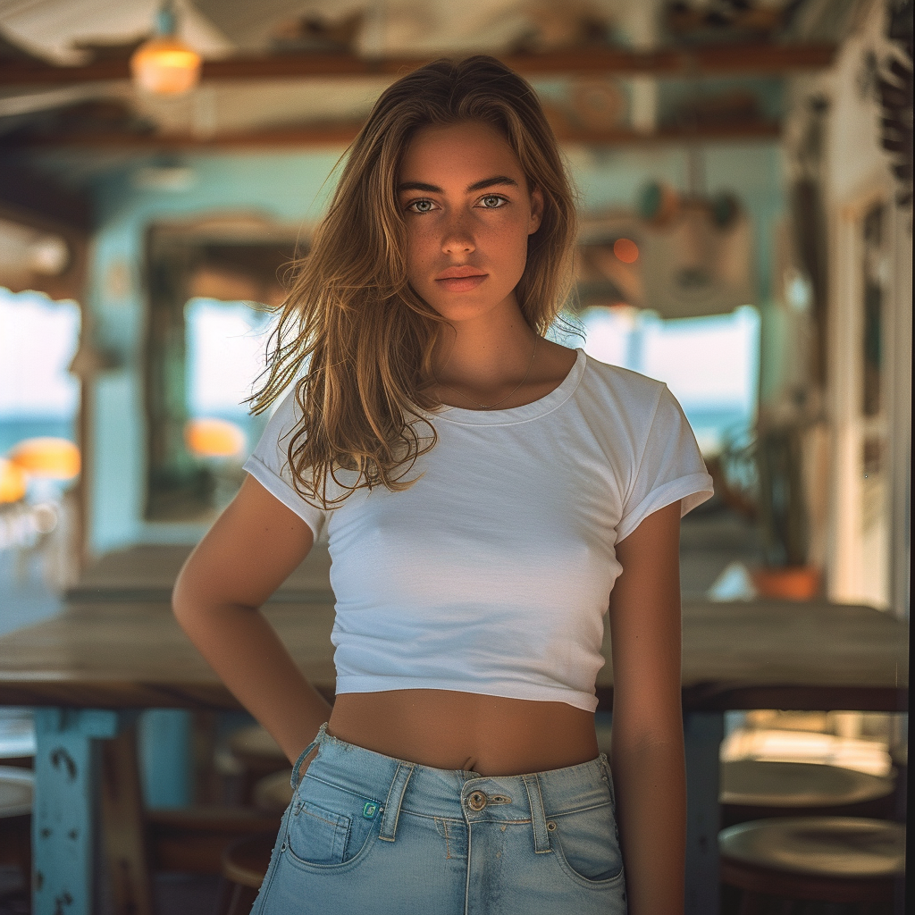 Female Model at Beach Cafe