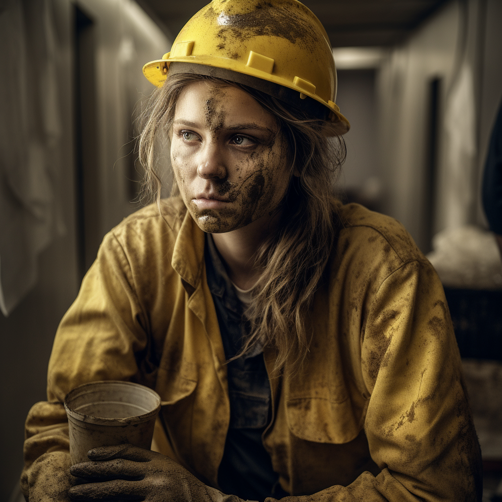 Female Worker in Yellow Work Clothes