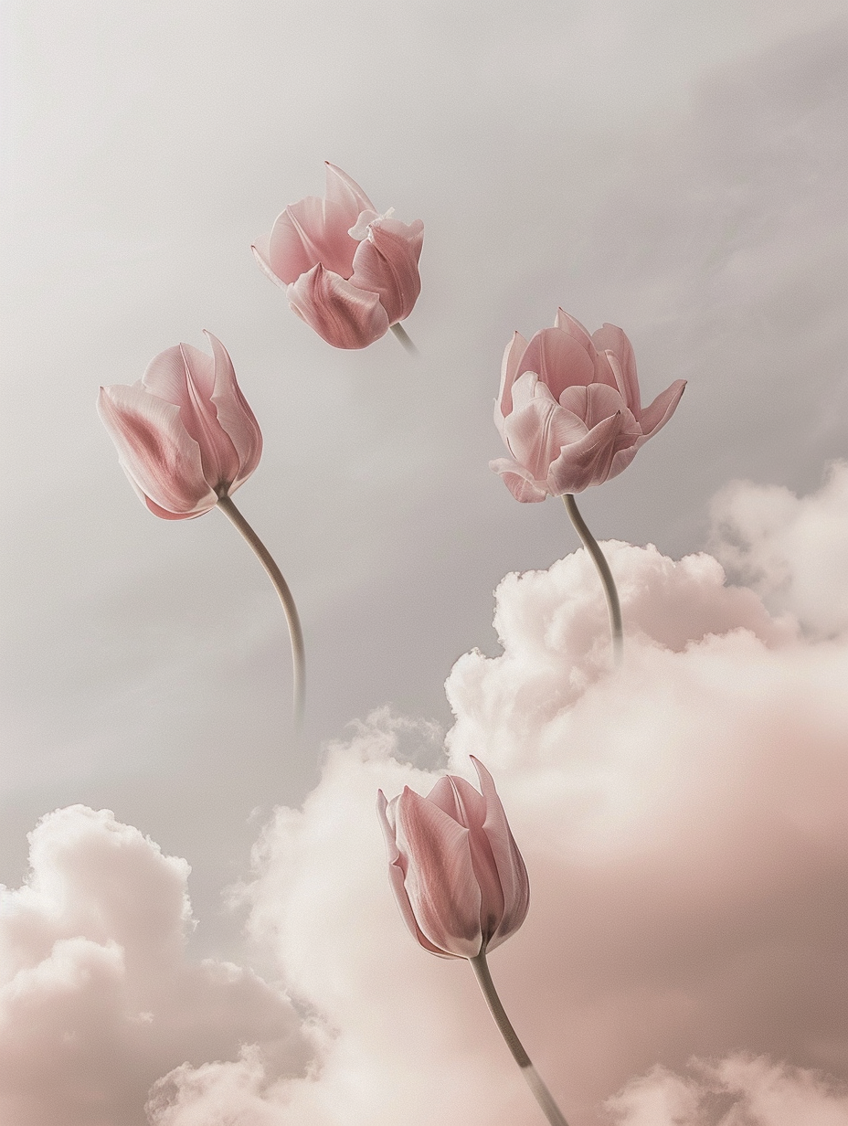 Feminine poster with floating tulips