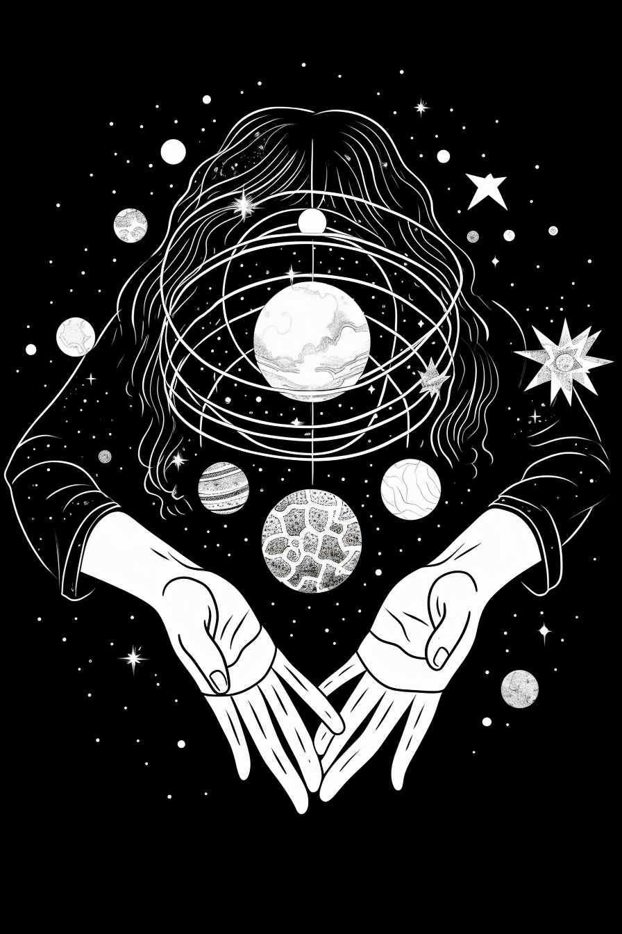 Feminine Hands Holding Planets and Stars