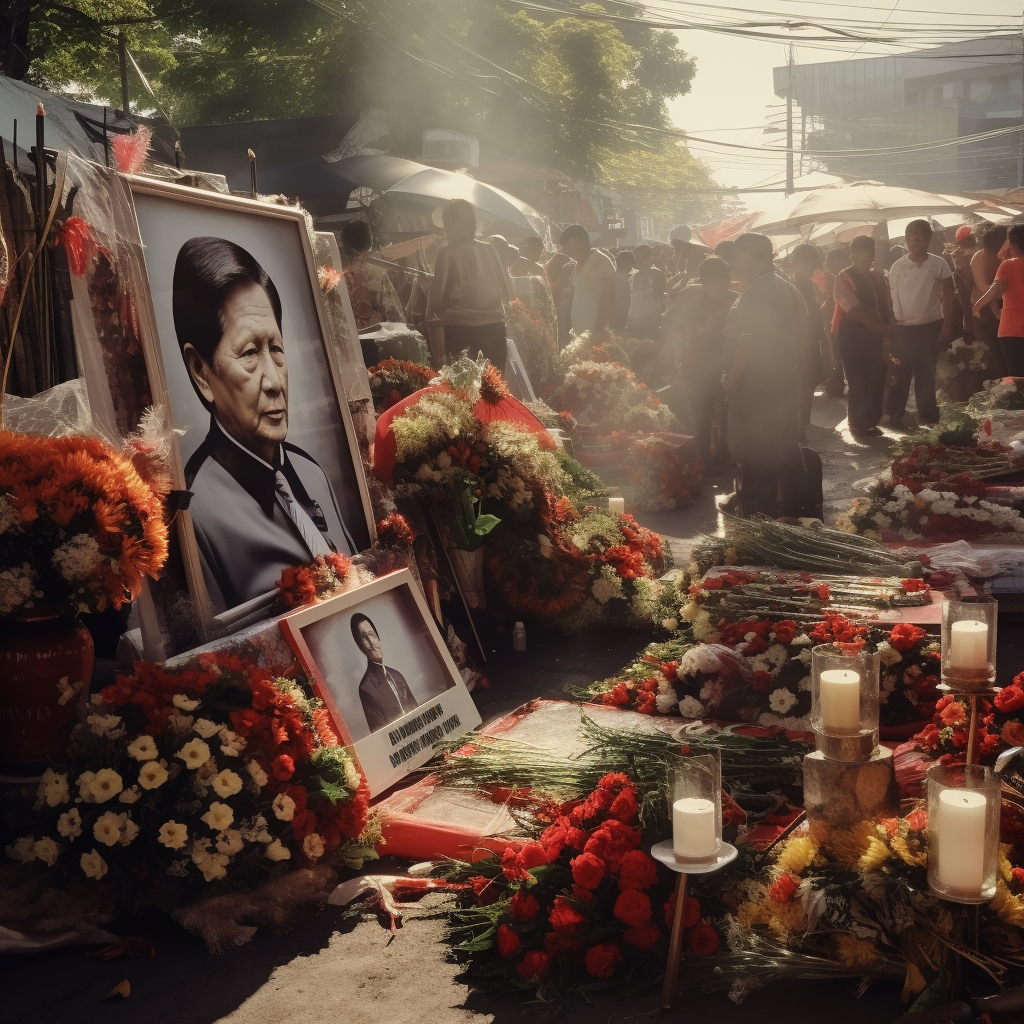 Realistic photo of Filipino dirty street cemetery during All Souls Day