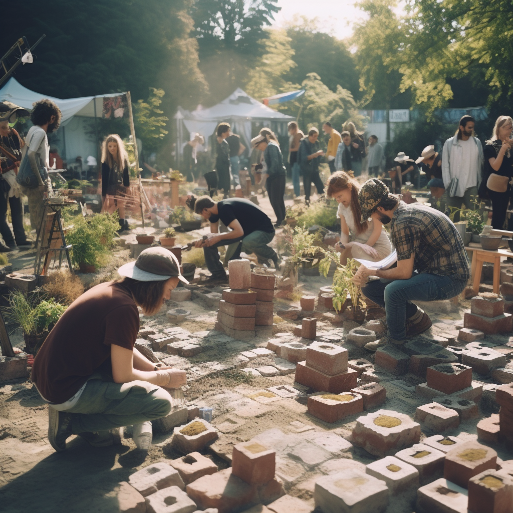 Adults celebrating festival with growing plants