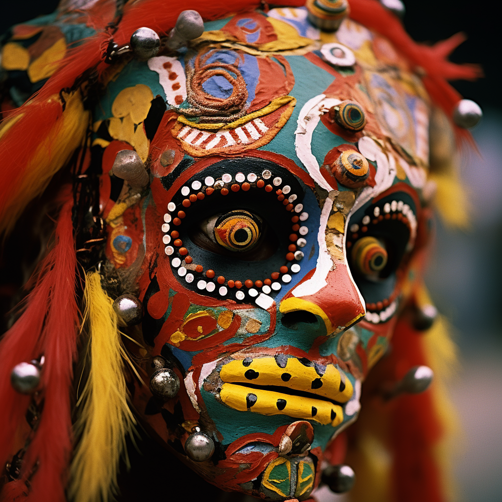 Colorful festival mask with intricate details