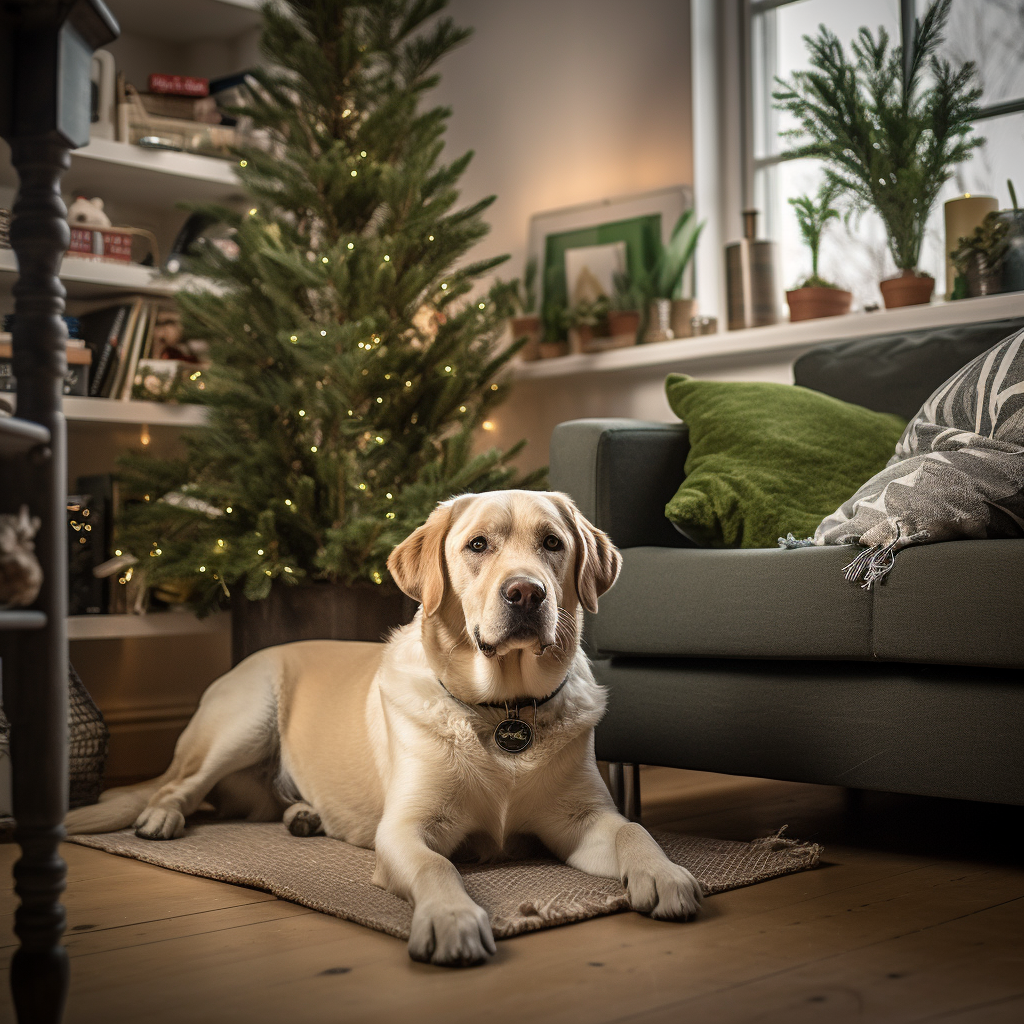 Festive living room with Christmas tree