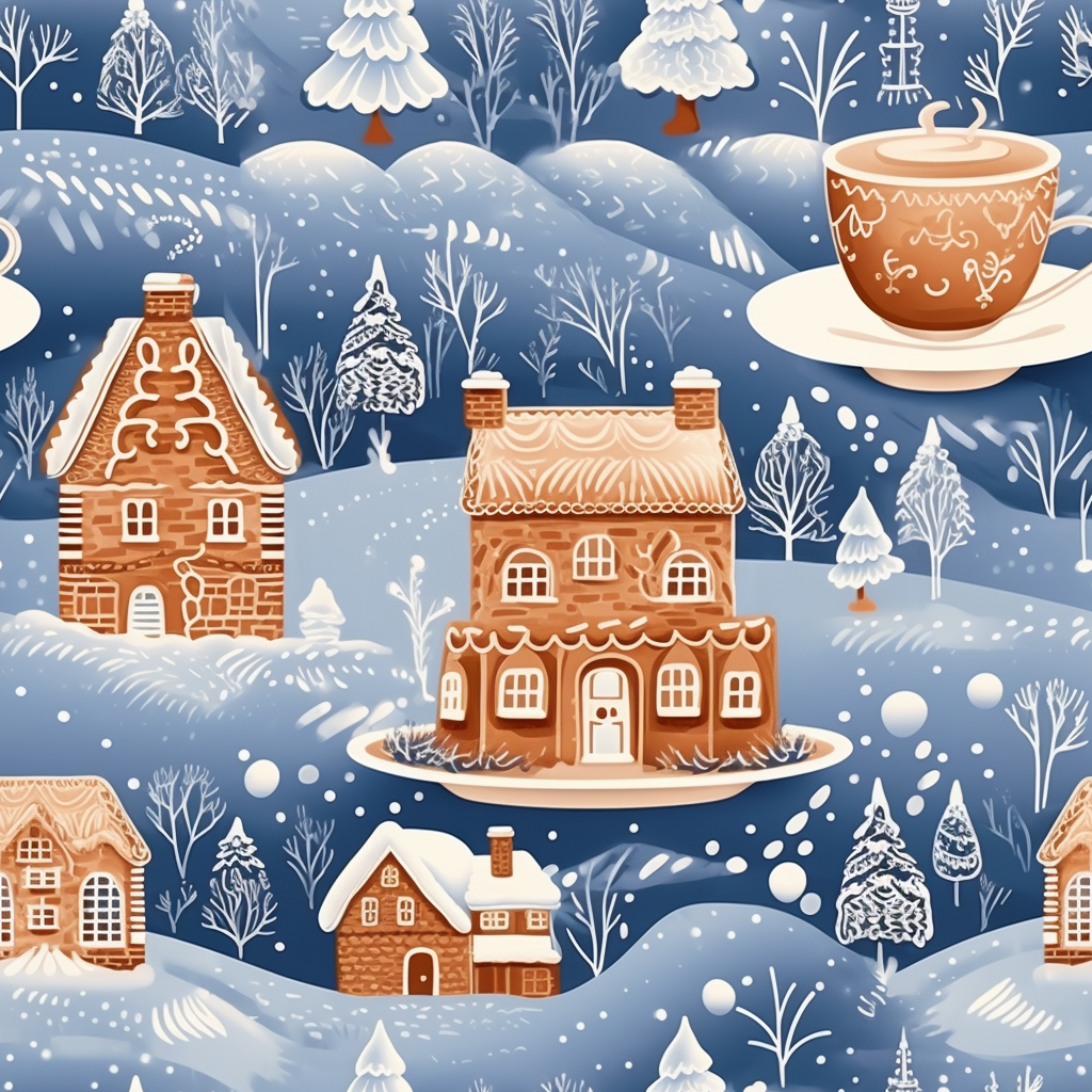 Festive gingerbread cookies and snowy landscapes