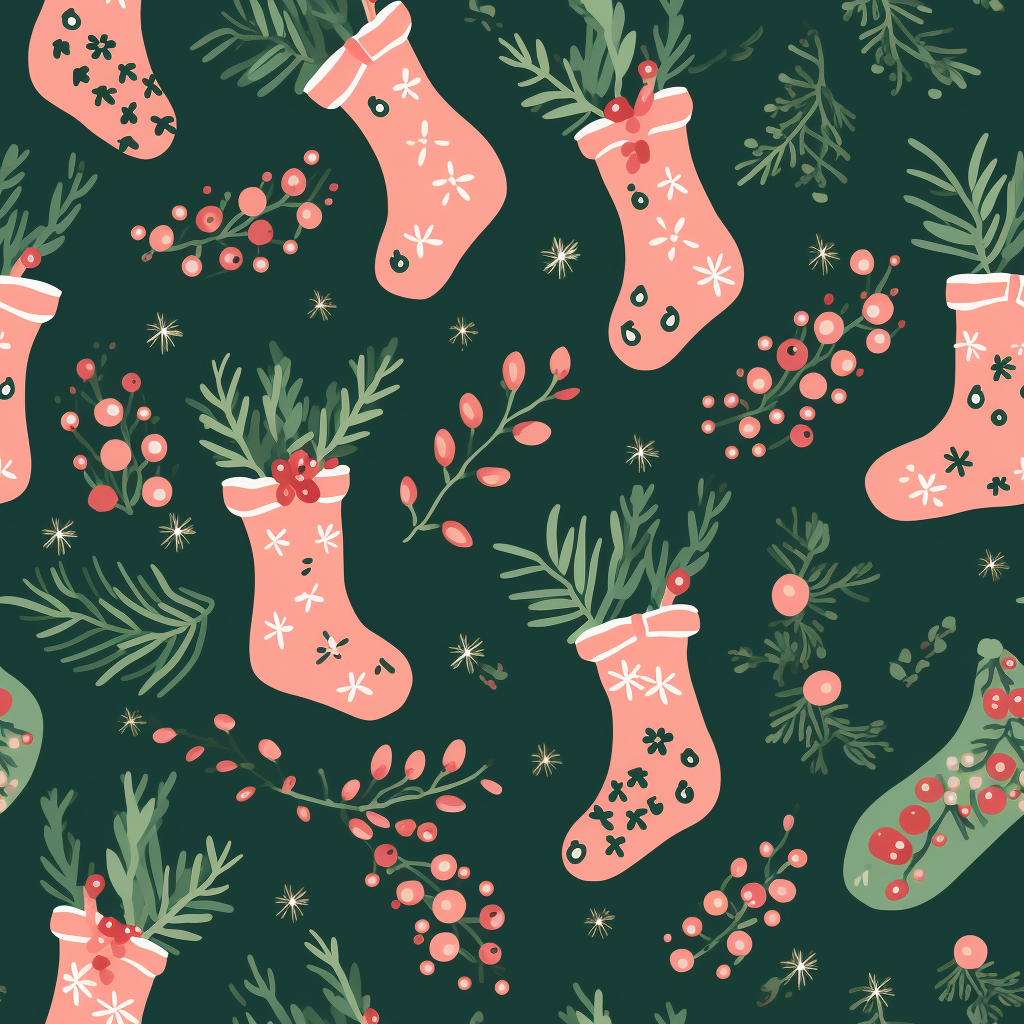 Festive stockings and holly sprigs pattern