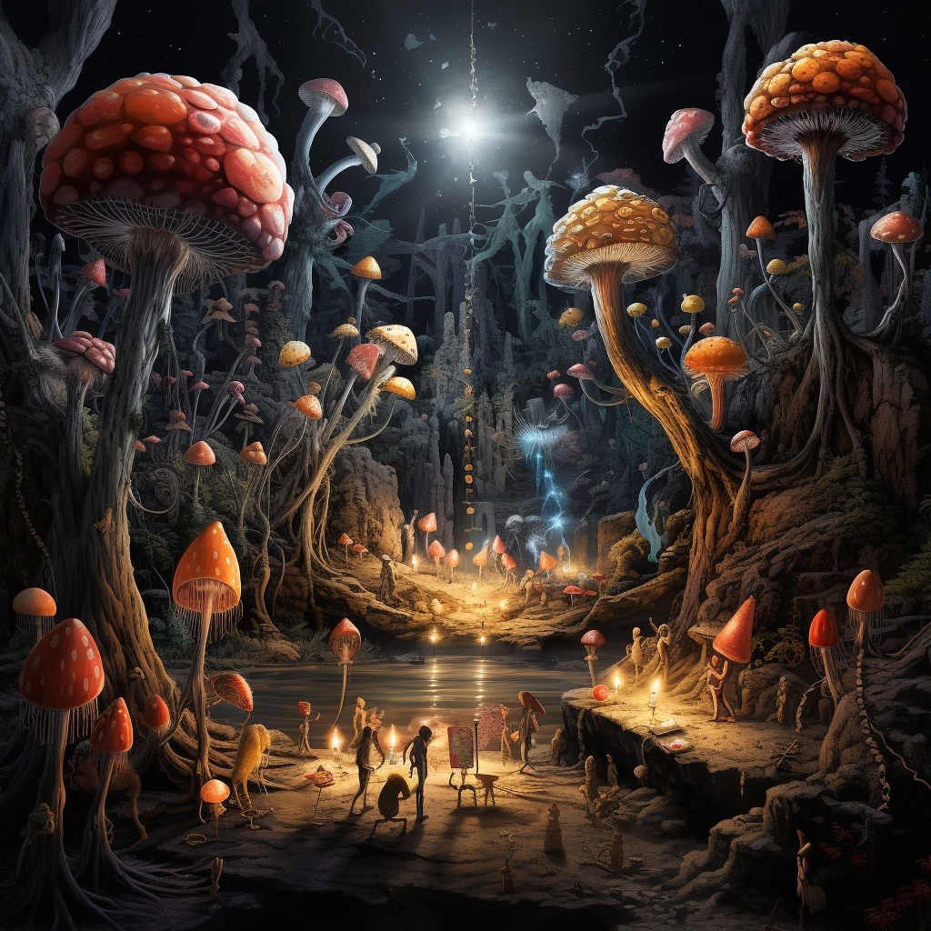 Festive New Years Party in Dark Mushroom Forest