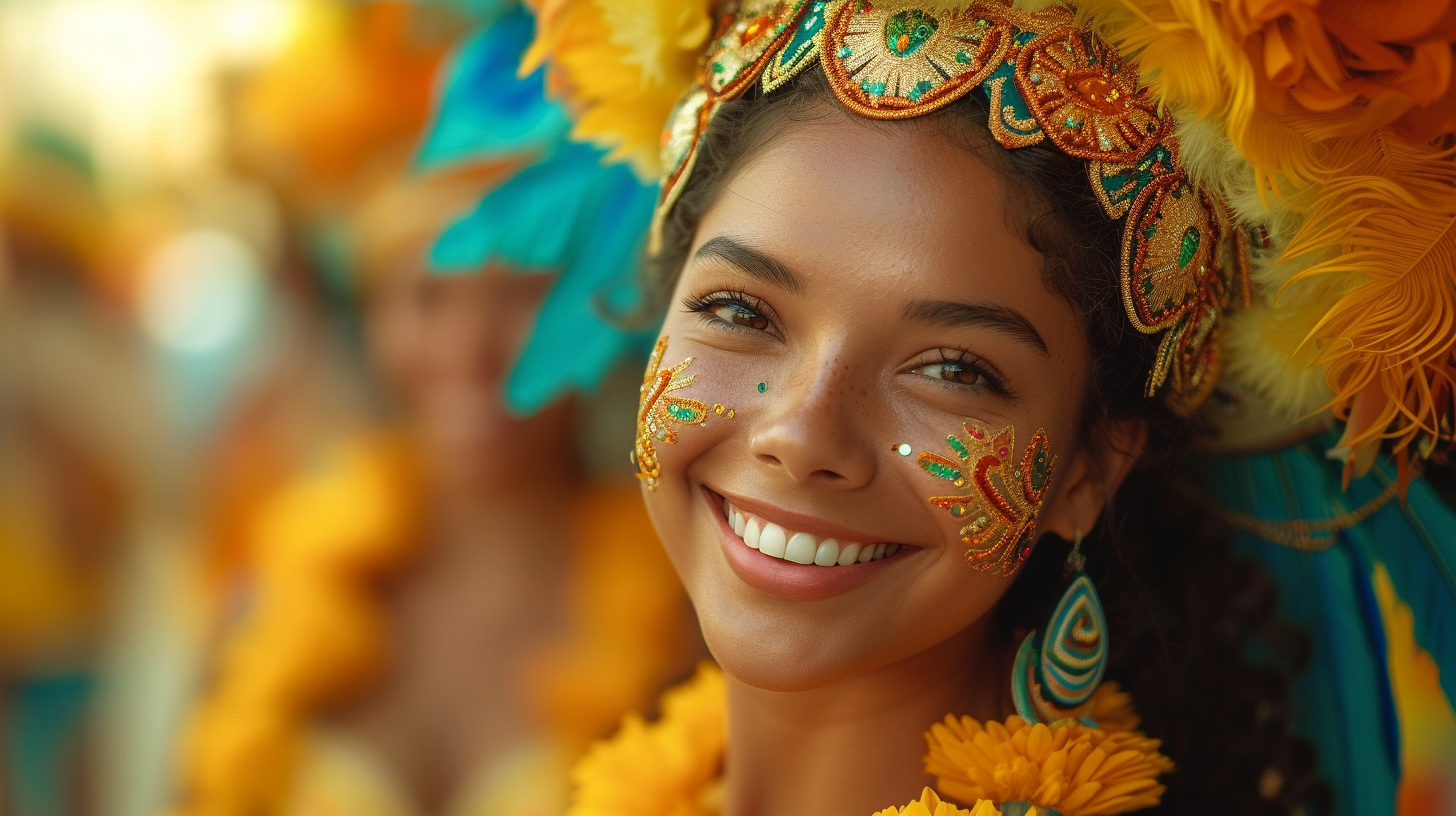 Festive street parade with traditional dancer