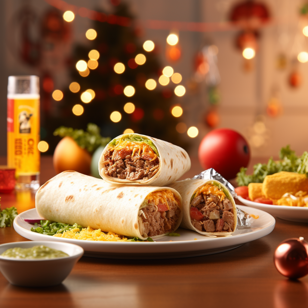 Delicious, colorful burrito with a 'FREE' gift card