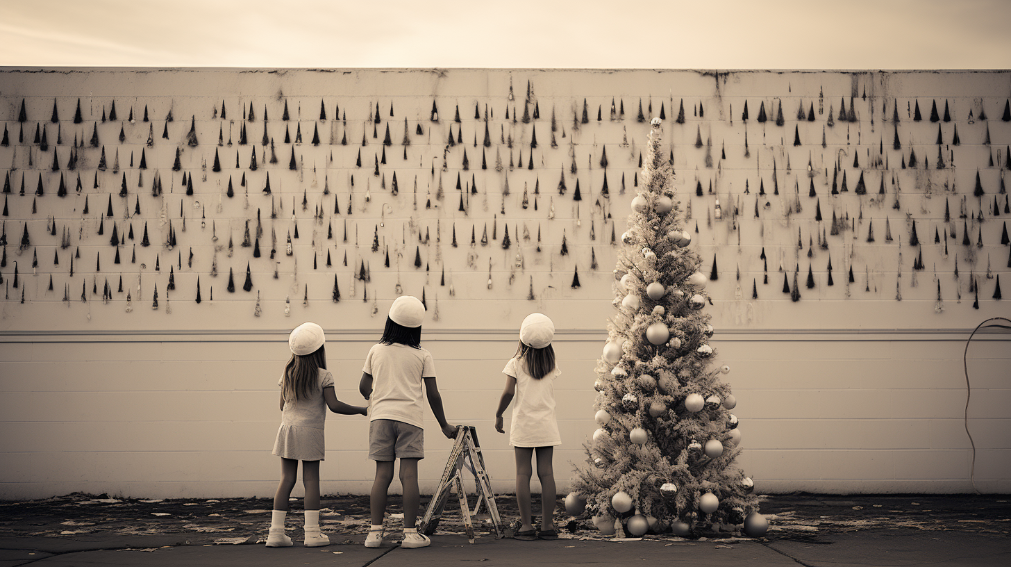 Children decorating festive Christmas tree