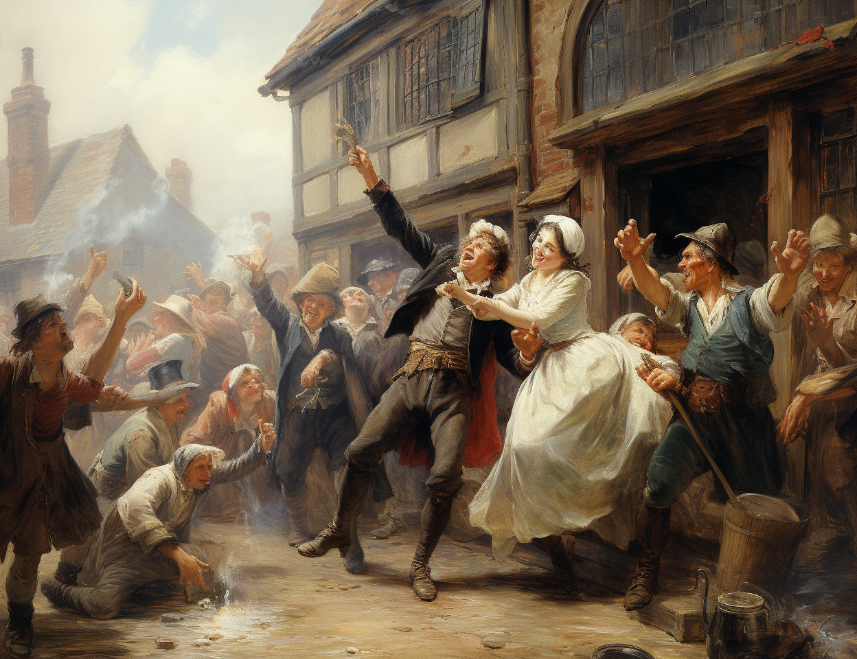 Energetic revelry at a Cockney pub