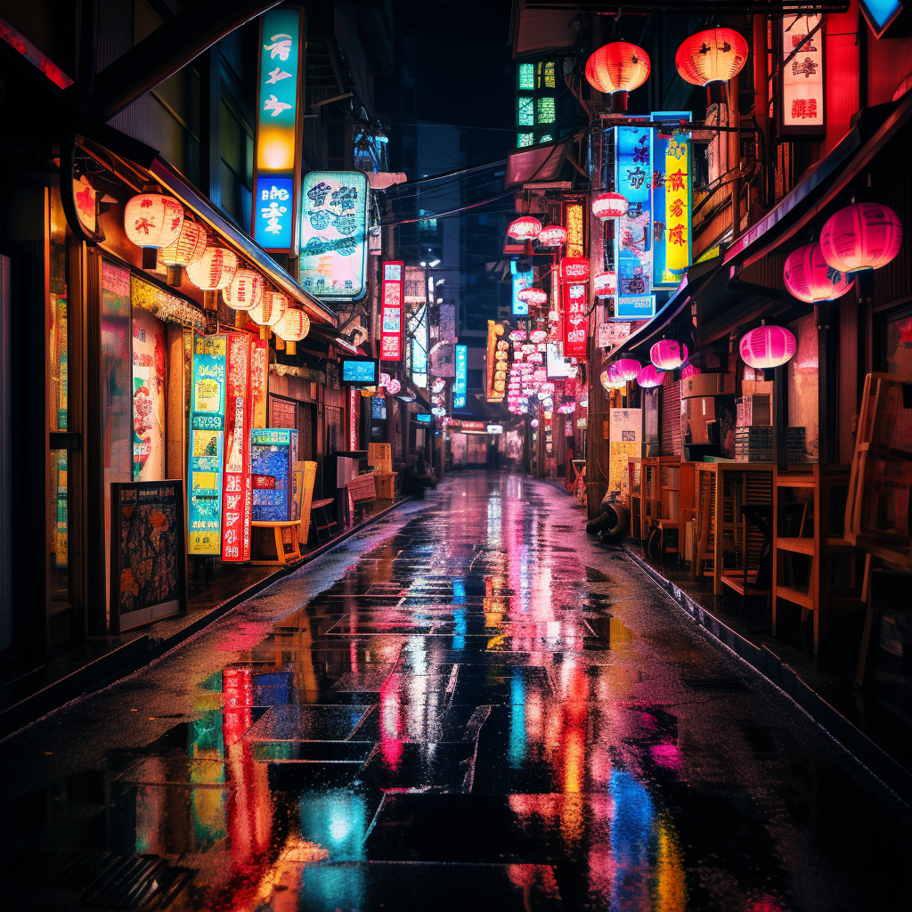 Vibrant Feudal Japan Neon Tokyo Cityscape