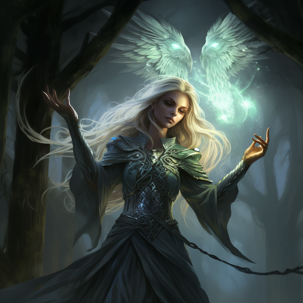 Image of a fey summoner with an angel summoned creature