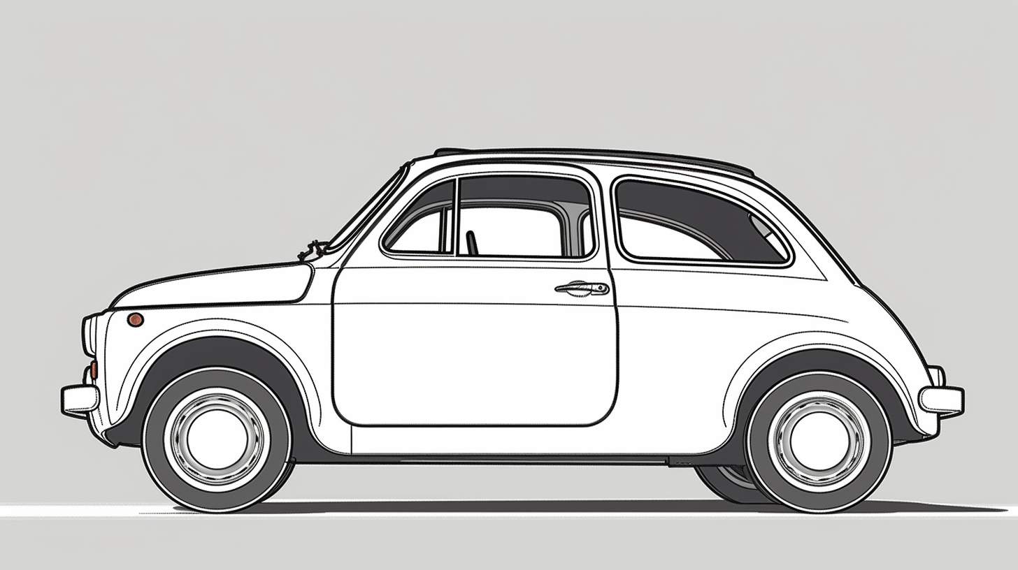 Flat illustration of Fiat 500 in coloring page