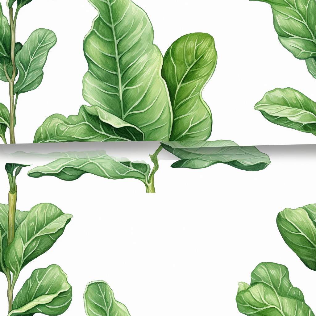 Watercolor Fiddle Fig Plant on White Background