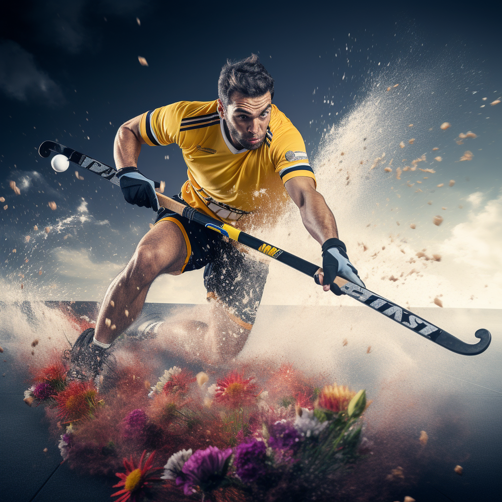 Field hockey player shooting at goal