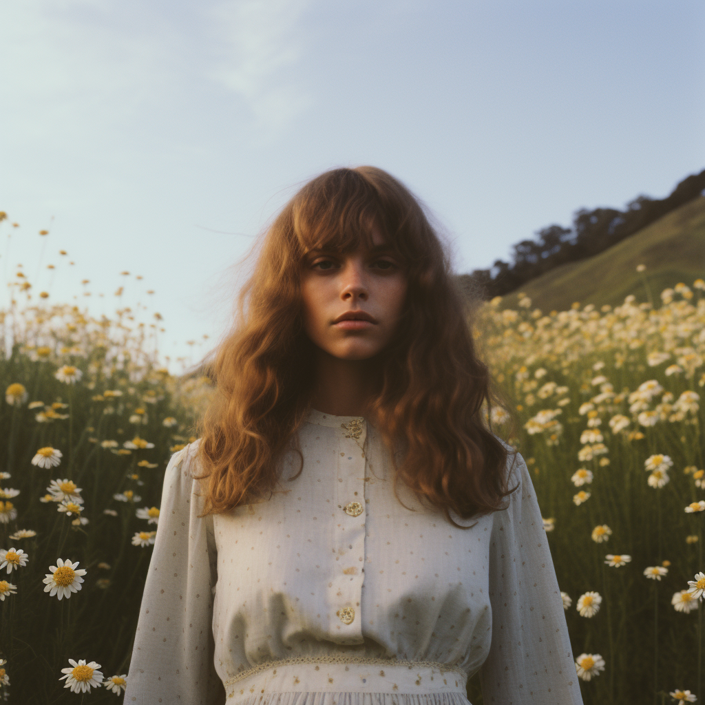 Peaceful walk in a field of flowers