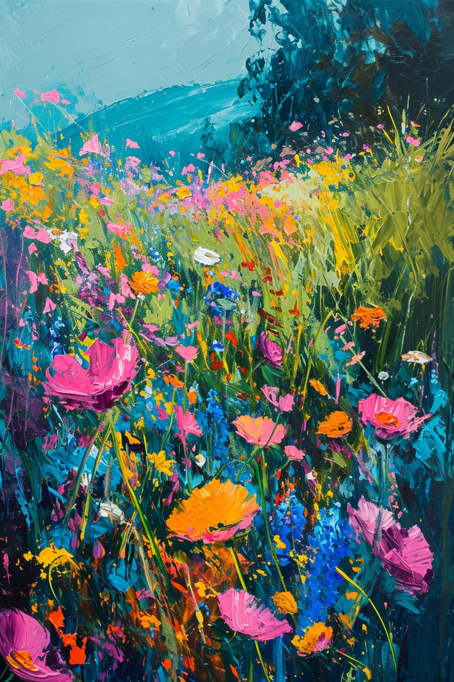 Colorful field of wildflowers painting