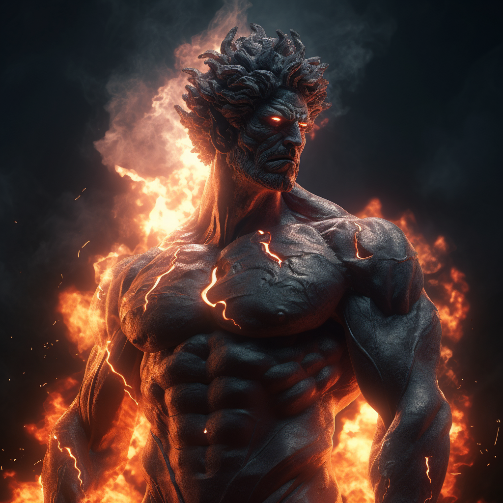 Volumetric Greek God with Fiery Storm