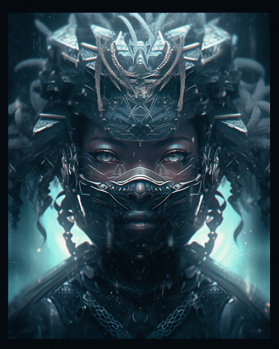 Expressive fierce warrior in Asian & African style