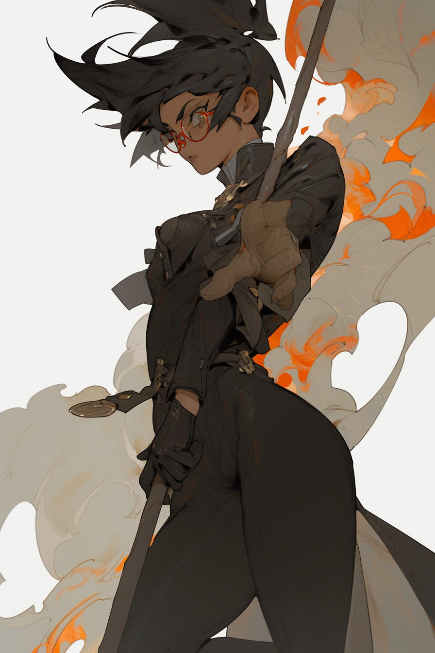 Determined warrior with fiery black hair