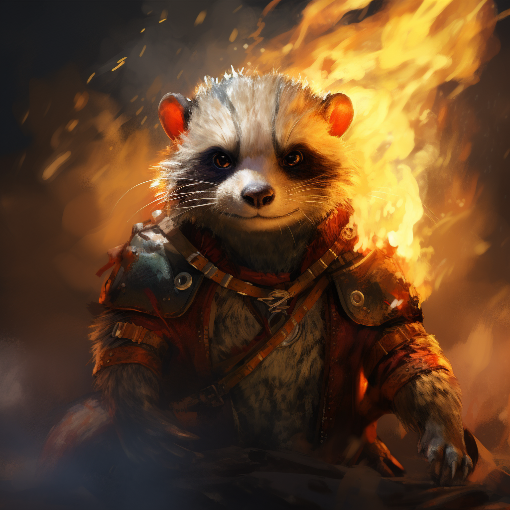 Fiery ferret animal companion in Pathfinder style