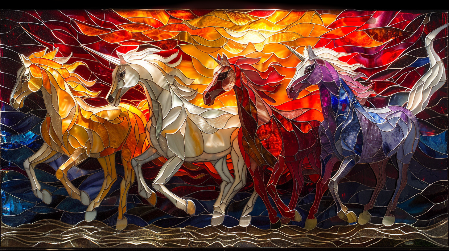 fiery horses stained glass art