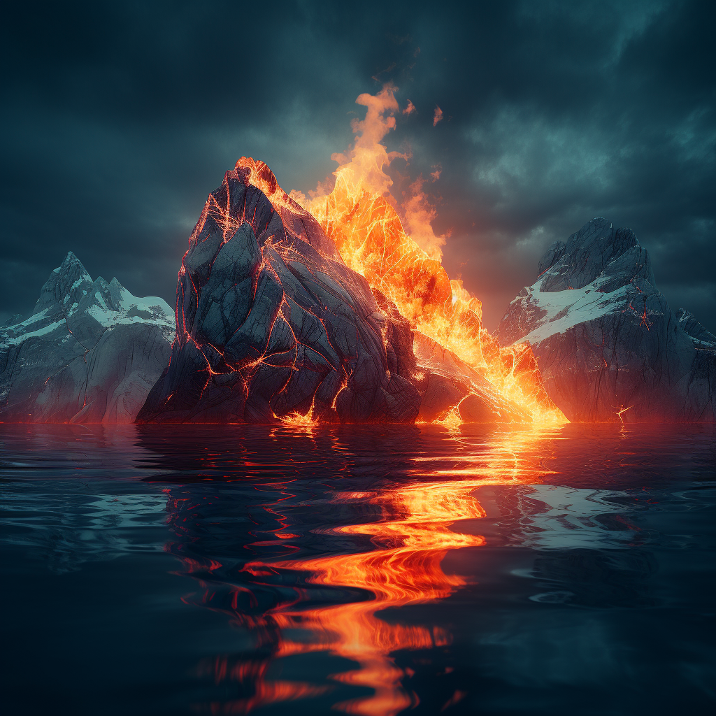 Breathtaking view of fiery underwater iceberg