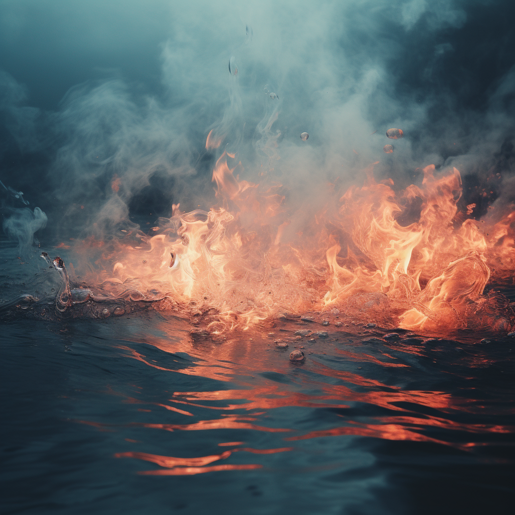 Vibrant fire in water photograph