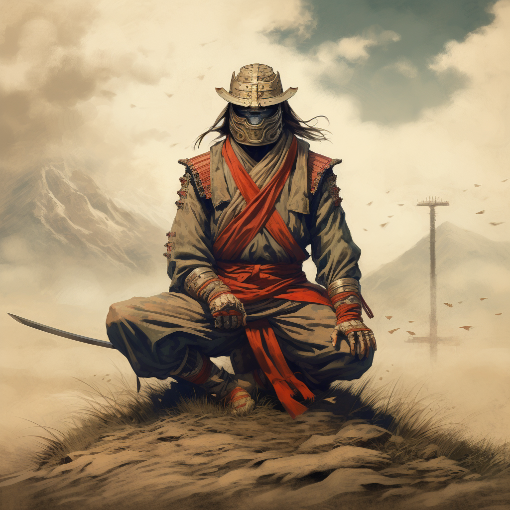 Mysterious Samurai with Mask in Caspar David Friedrich Style