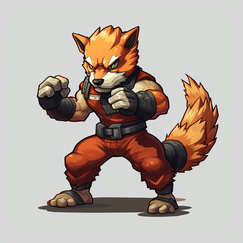 Strong fighting animal fox in pixel art