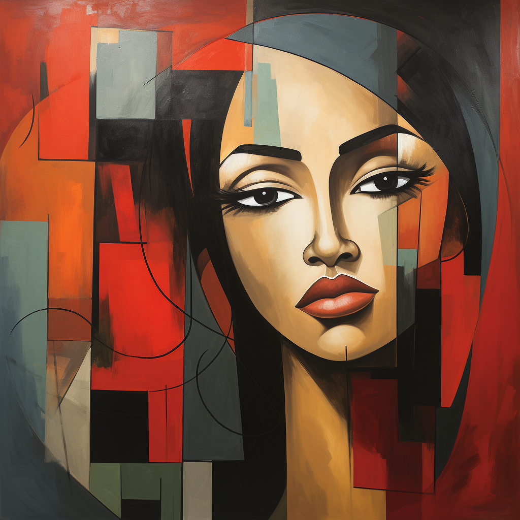 Fijian woman looking over face in modern cubism style