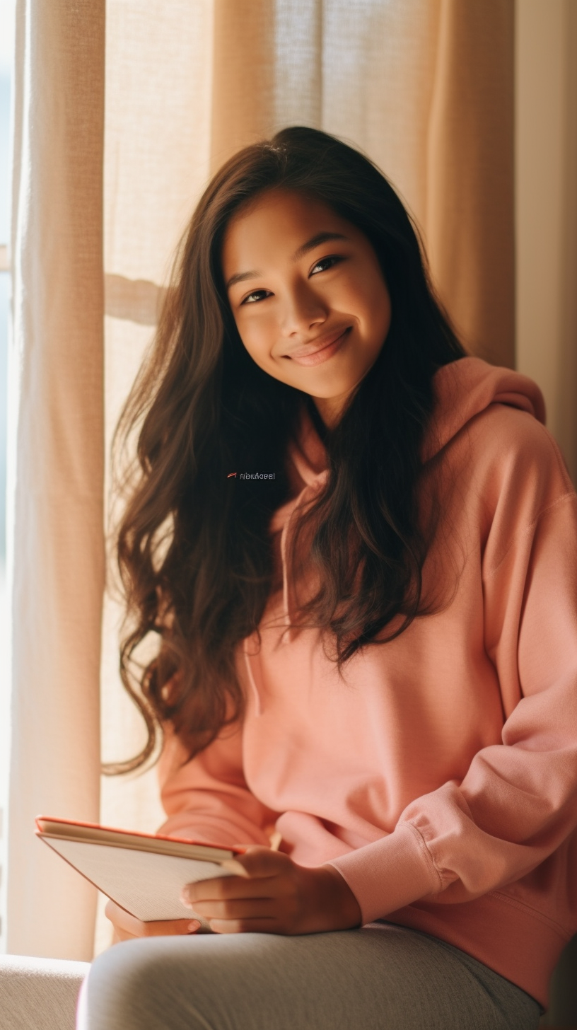 Pretty Filipina Reading Book by Window