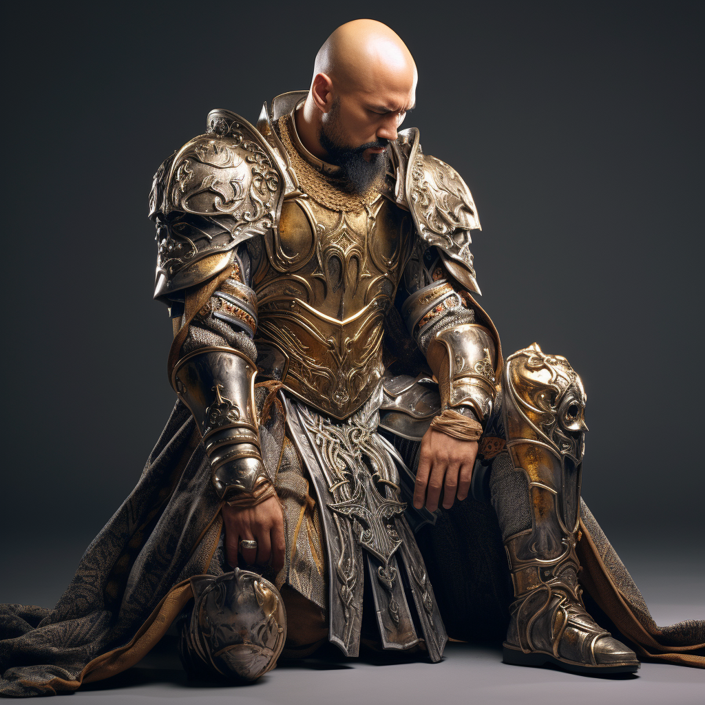 Bald Warrior Kneeling and Praying