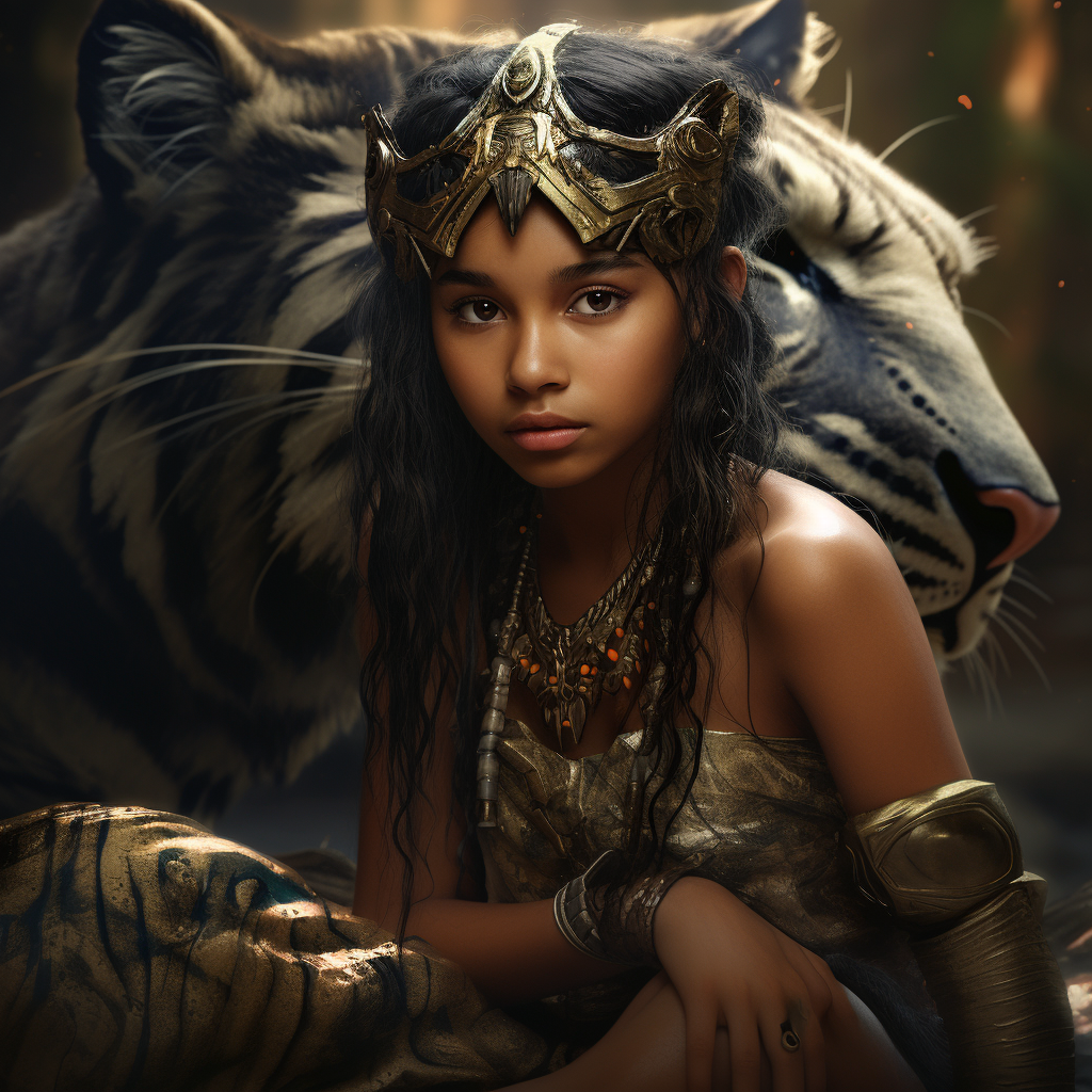 Filipino girl with indigenous clothes and golden panther