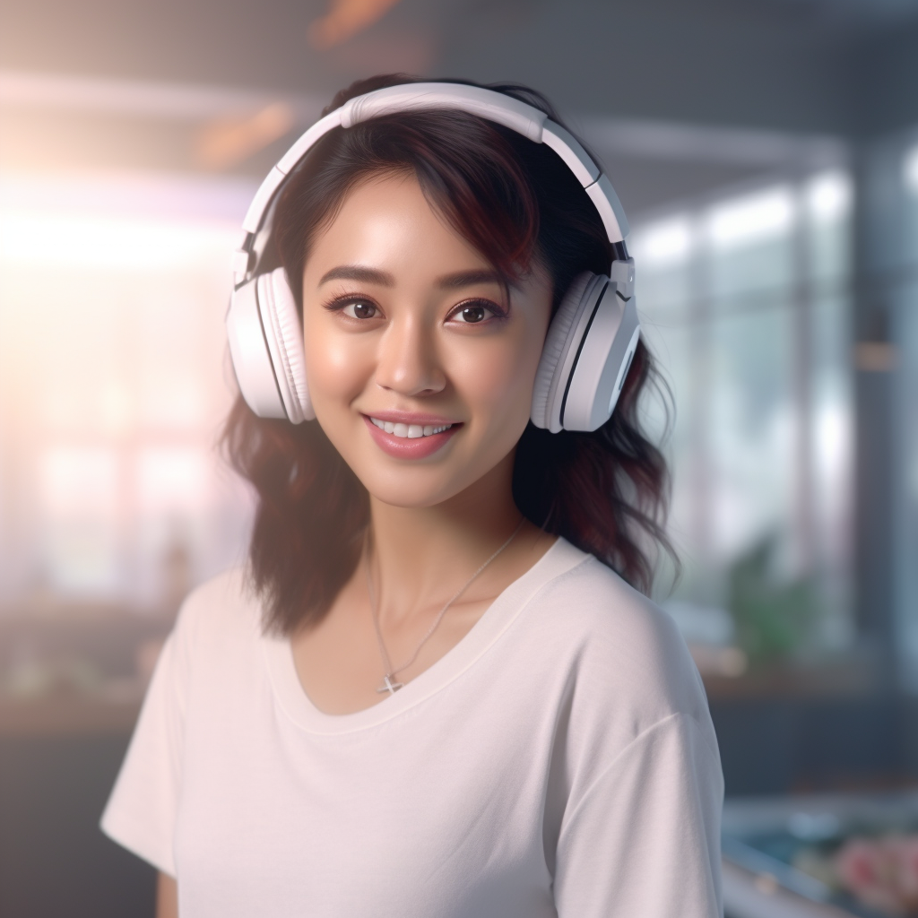 Smiling Filipino woman wearing a headset