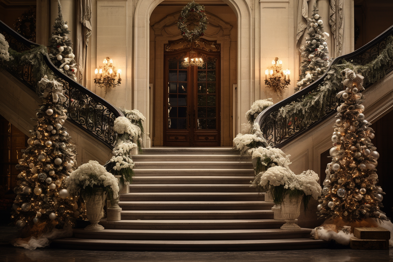 A night scene of French-style exterior stairs