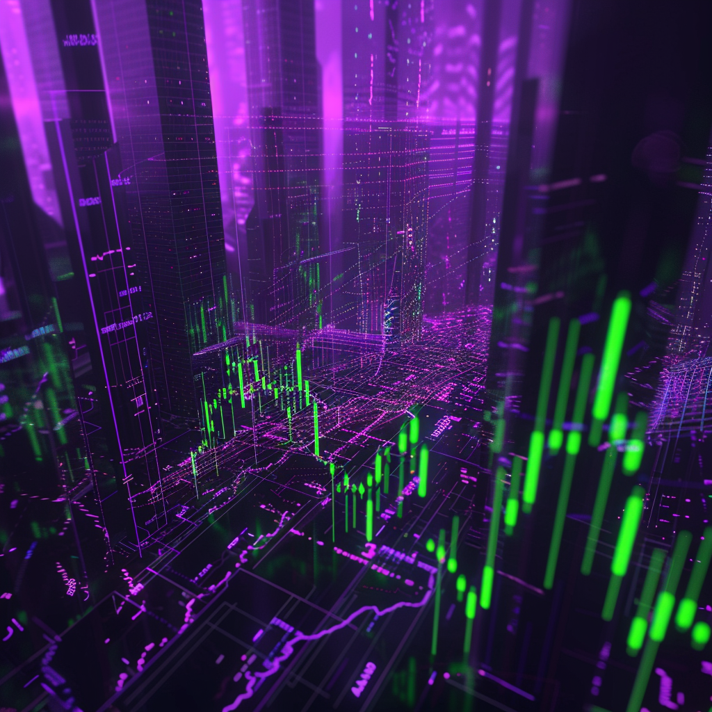 Market charts purple green colors